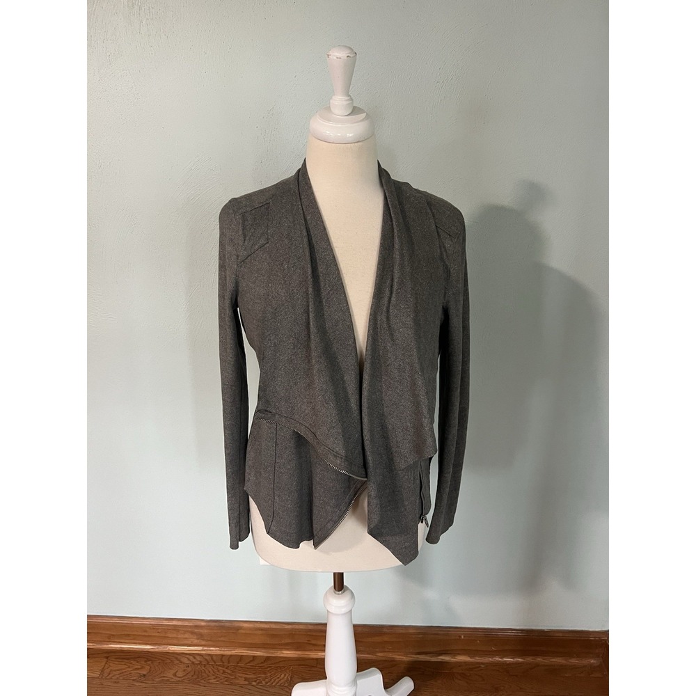 BLANKNYC Gray Faux Suede Drape Front Jacket Collar Long Sleeve Athleisure Sz S